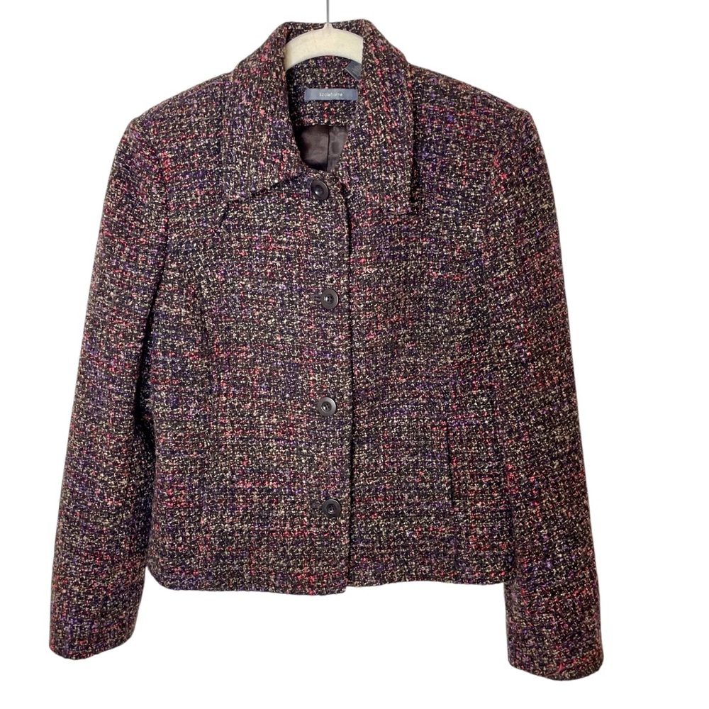 Liz Claiborne Black Brown Red Boucle Tweed Blazer Jacket‎ in Size 10
